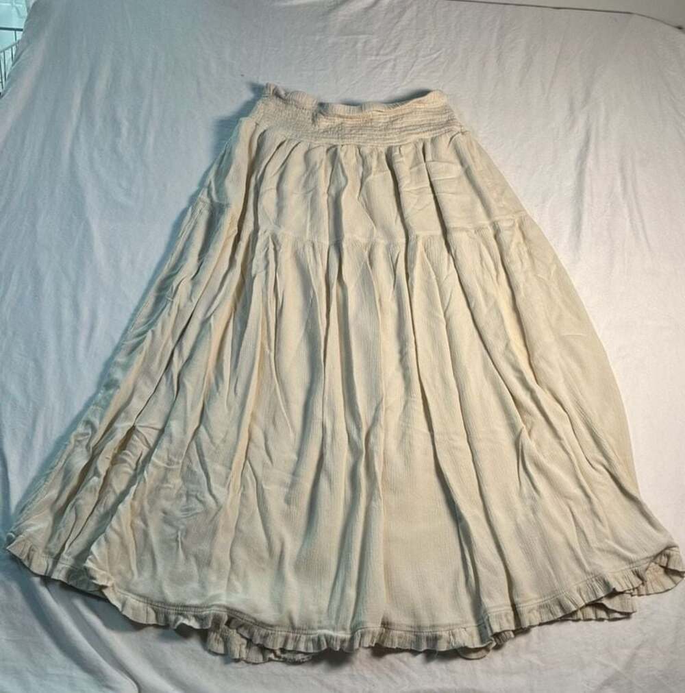 Boho Cottage Core Jopna Cream Viscose Tiered Midi Skirt Size L